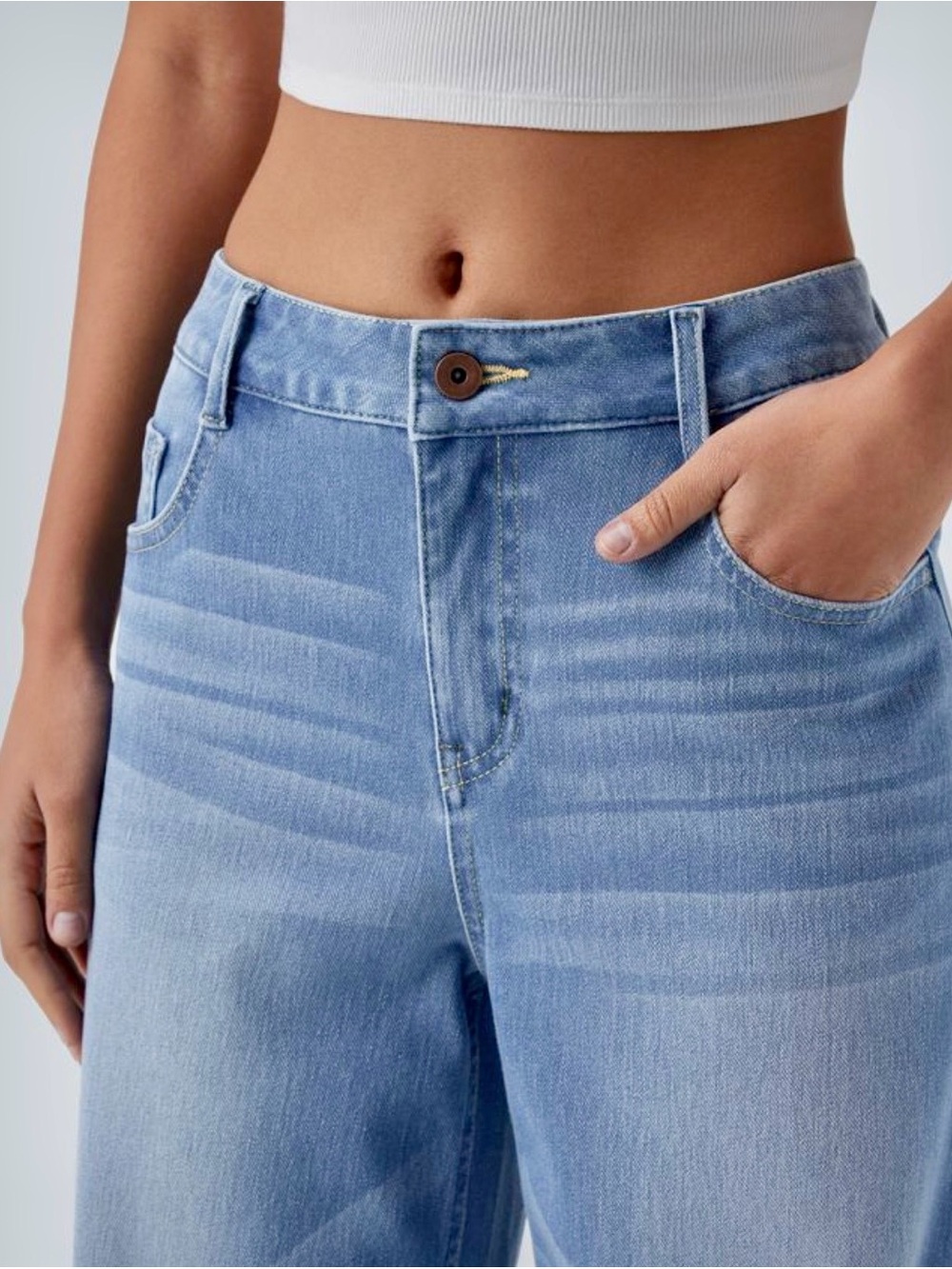 Halara Wide Leg Mid-Rise Washed Baggy Wide Leg Women Jeans - Light Blue - Large - Picture 6 of 10
